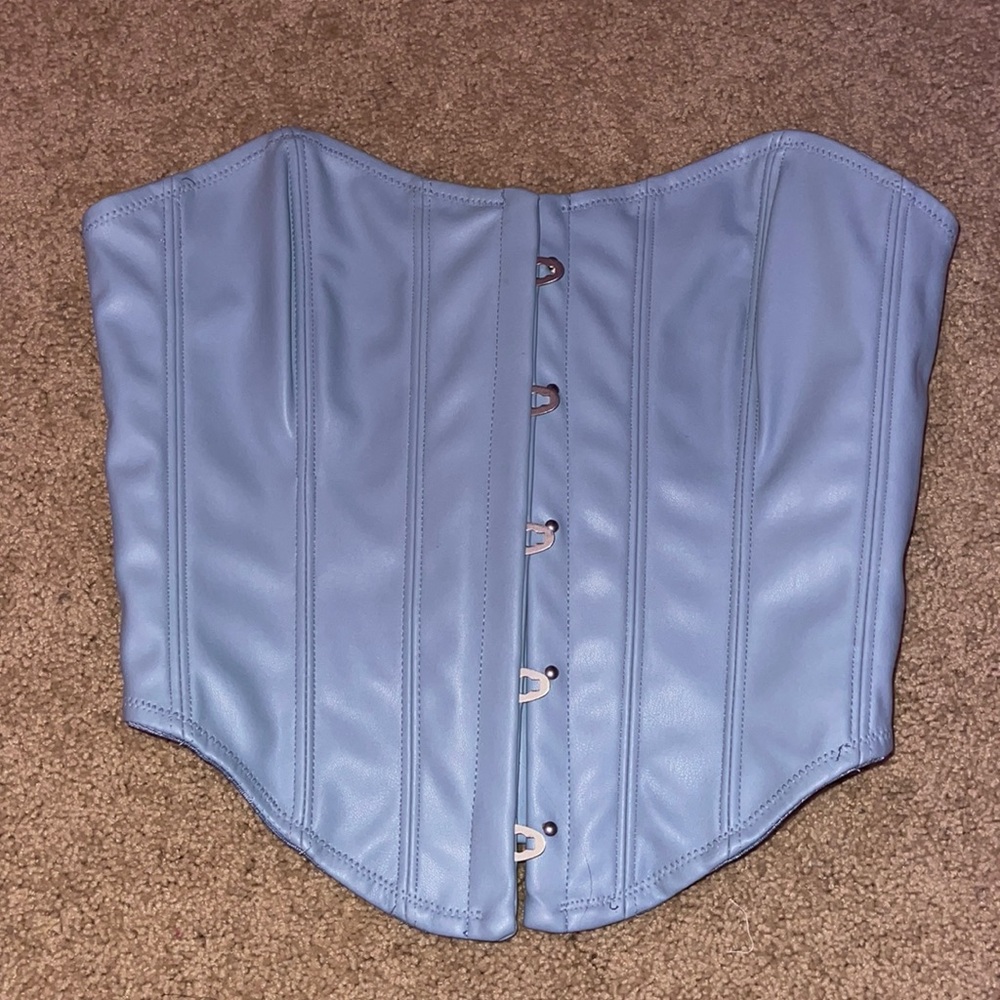 Light blue leather corset top